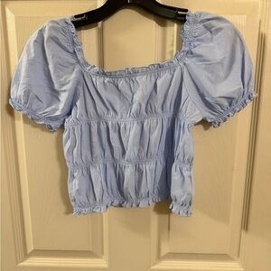 GAP Kids Sky Blue Puff Sleeve Cropped Blouse